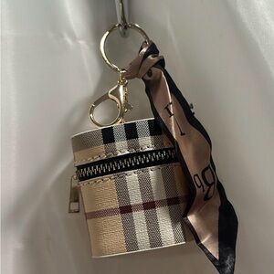 Plaid Keychain Pouch with Scarf Accent